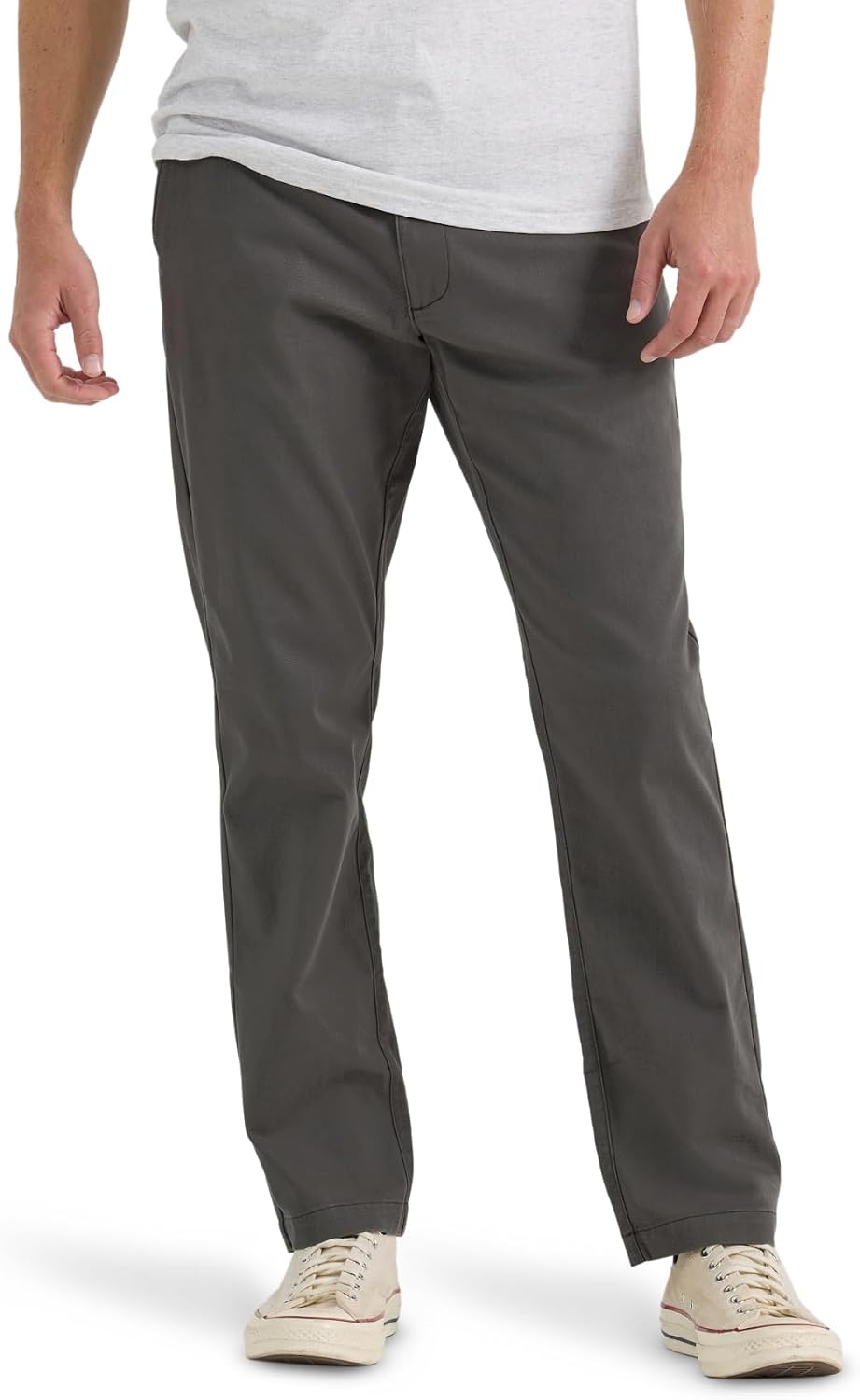 Men's extreme motion flat front pants, relaxed taper.