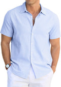 Striped Cotton Short Sleeve Casual Button Down Shirt