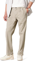 Men's classic-fit chino pants, wrinkle-resistant, pleated.