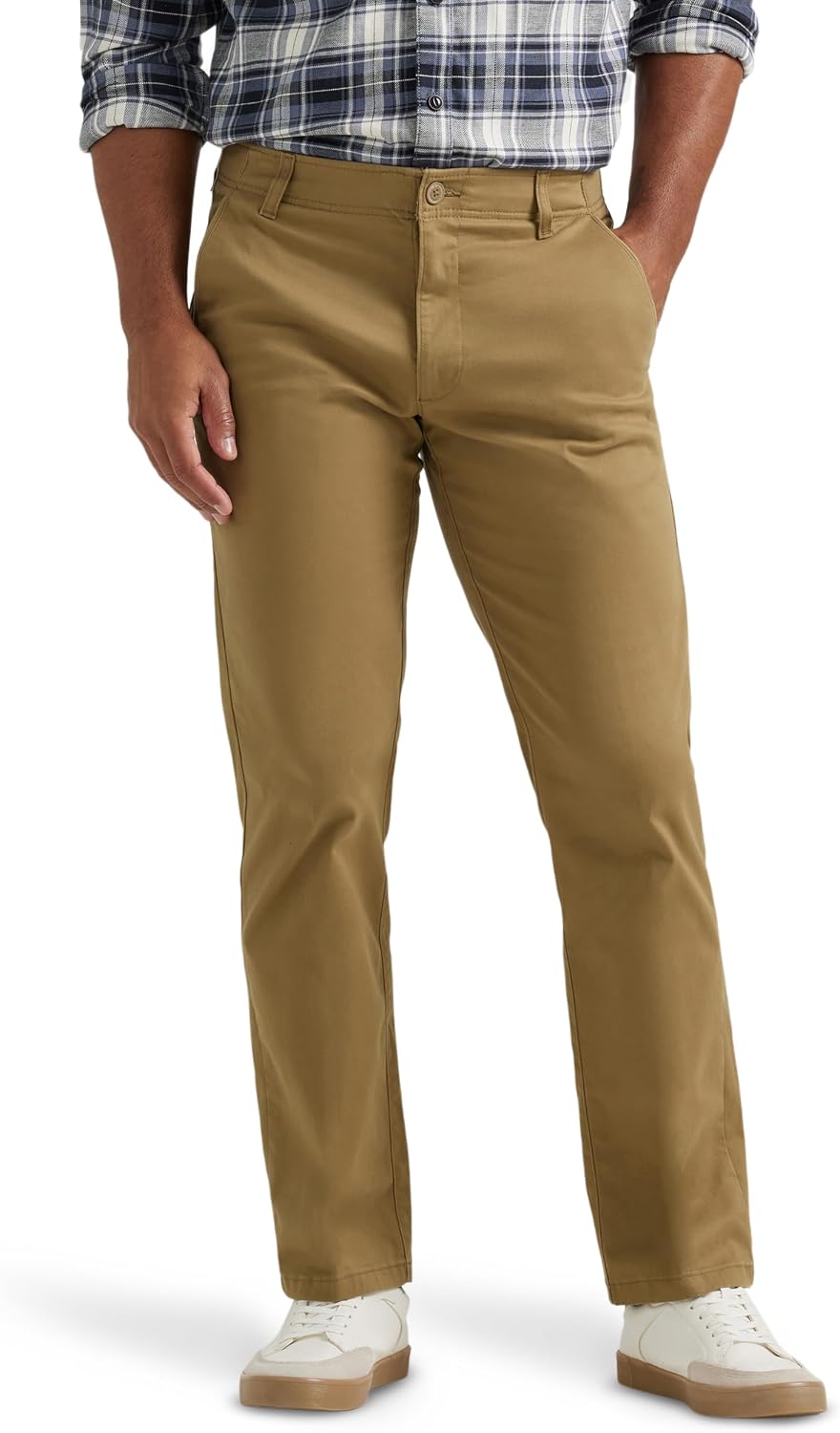 Men's extreme motion flat front pants, regular straight.