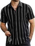 Striped Short Sleeve Vintage Button Down Shirt with Pocket